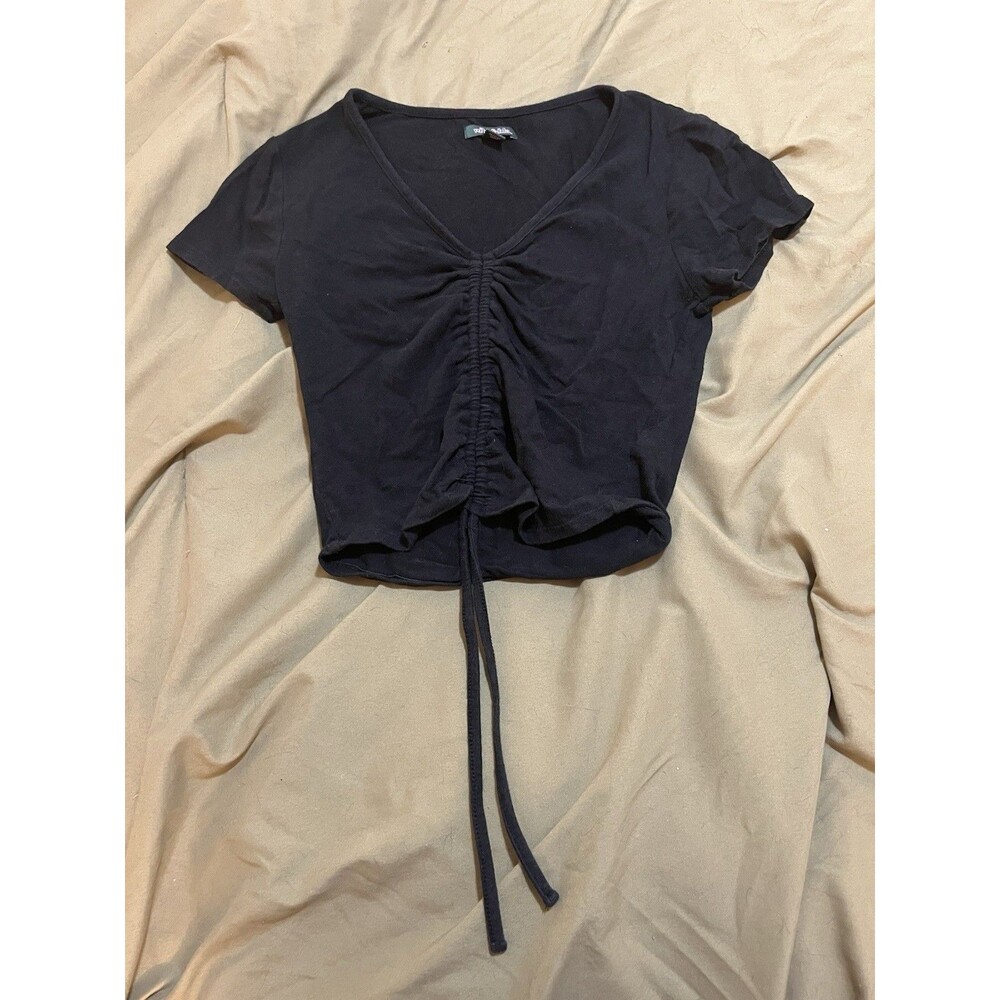 Wild Fable Women’s Black Cinch Front Going Out Top Size XS Short Sleeve V Neck
